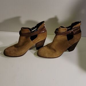 Guess  Brown Suede Cutout Heeled Booties Size 7